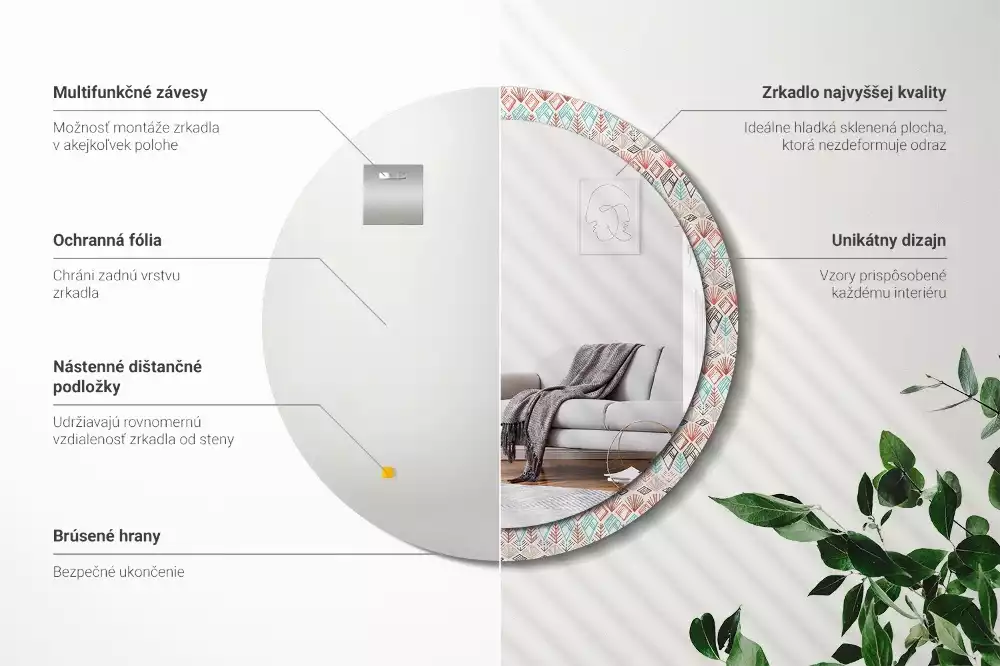 Oglindă rotundă ramă cu imprimeu Model etnic