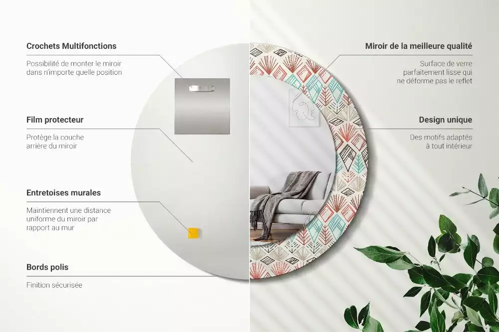 Oglindă rotundă ramă cu imprimeu Model etnic