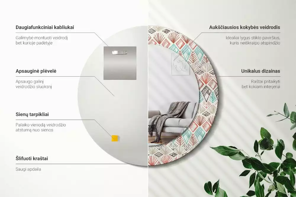 Oglindă rotundă ramă cu imprimeu Model etnic