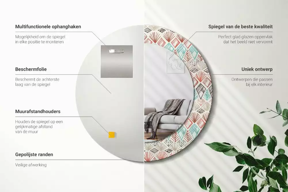 Oglindă rotundă ramă cu imprimeu Model etnic