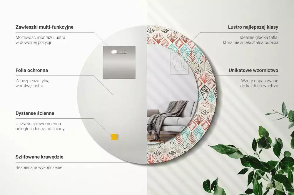 Oglindă rotundă ramă cu imprimeu Model etnic