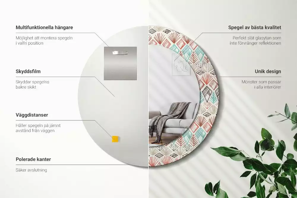 Oglindă rotundă ramă cu imprimeu Model etnic