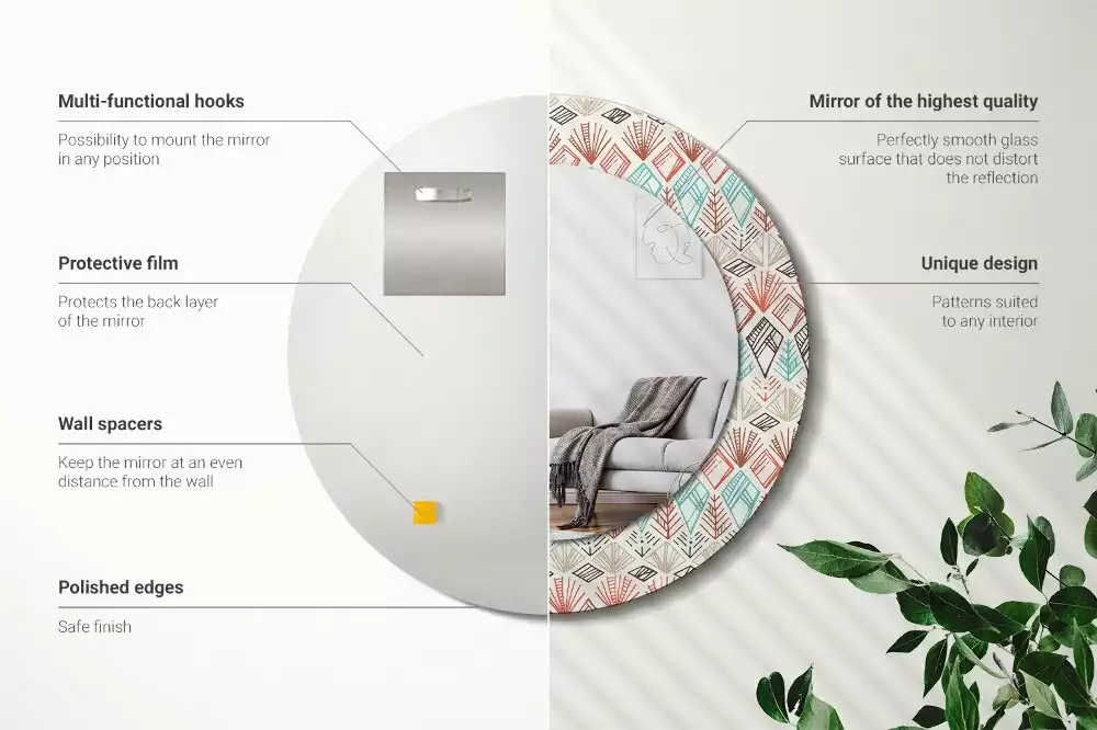 Oglindă rotundă ramă cu imprimeu Model etnic