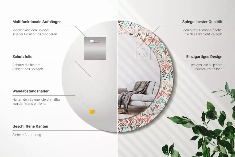 Oglindă rotundă ramă cu imprimeu Model etnic