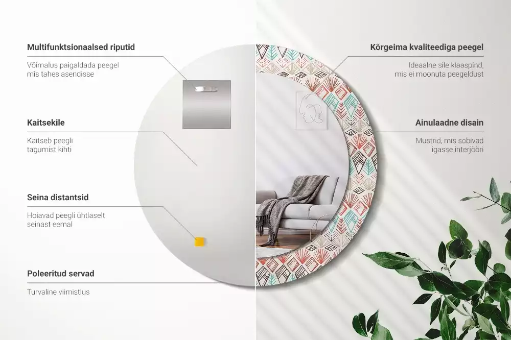 Oglindă rotundă ramă cu imprimeu Model etnic