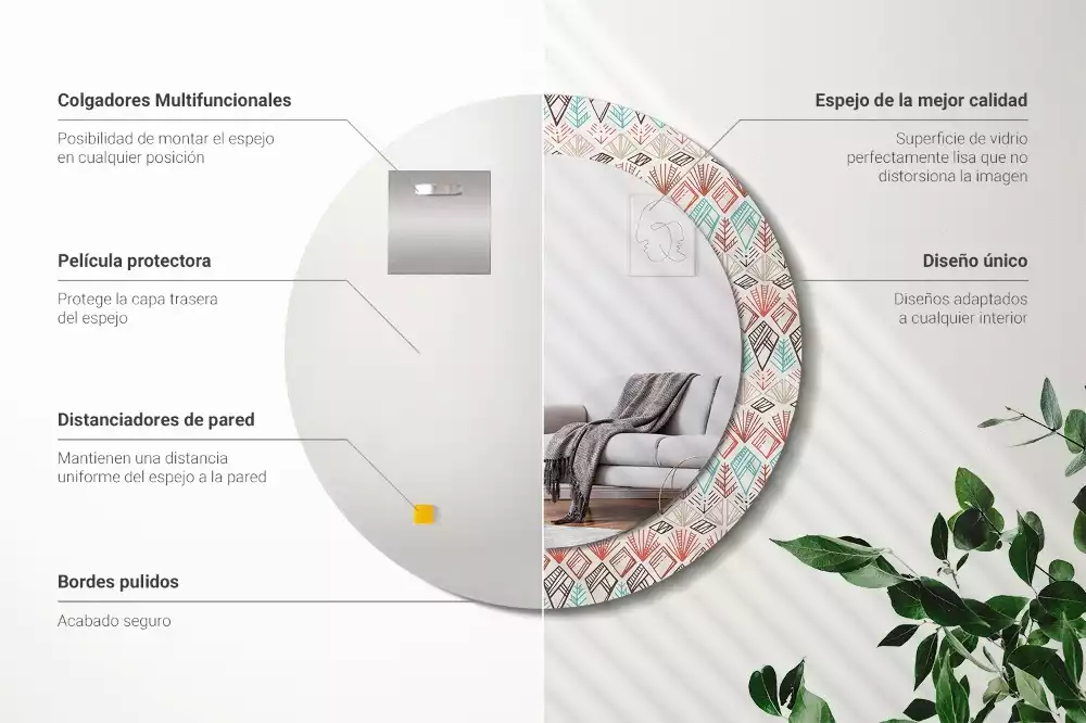 Oglindă rotundă ramă cu imprimeu Model etnic