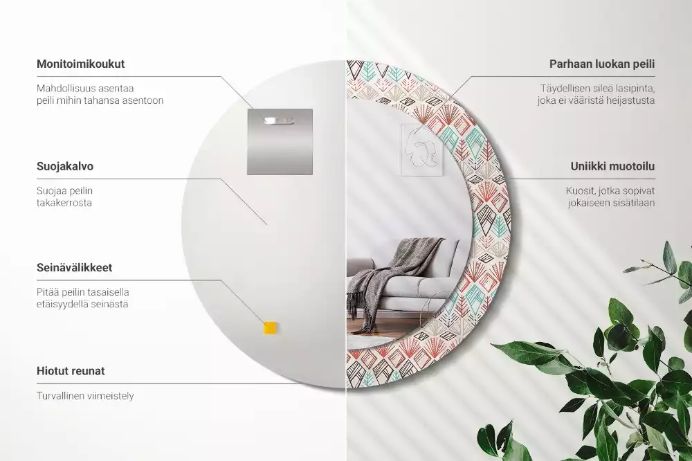 Oglindă rotundă ramă cu imprimeu Model etnic