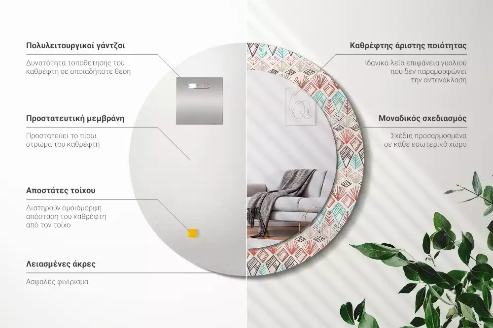 Oglindă rotundă ramă cu imprimeu Model etnic