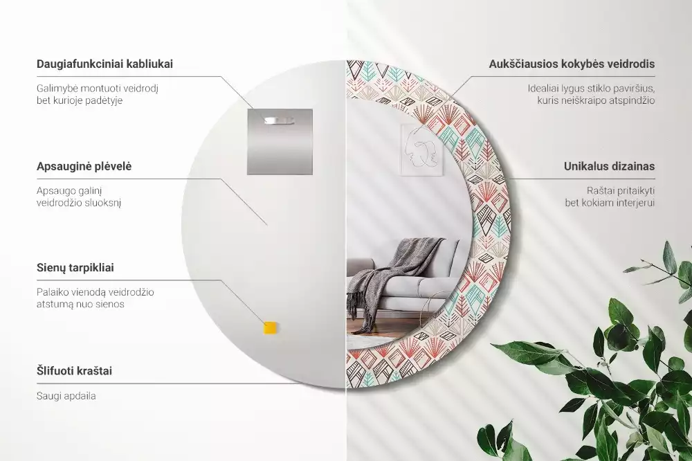 Oglindă rotundă ramă cu imprimeu Model etnic