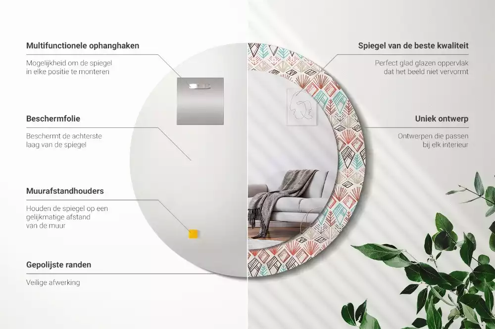 Oglindă rotundă ramă cu imprimeu Model etnic