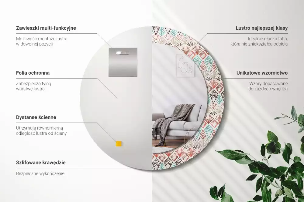 Oglindă rotundă ramă cu imprimeu Model etnic