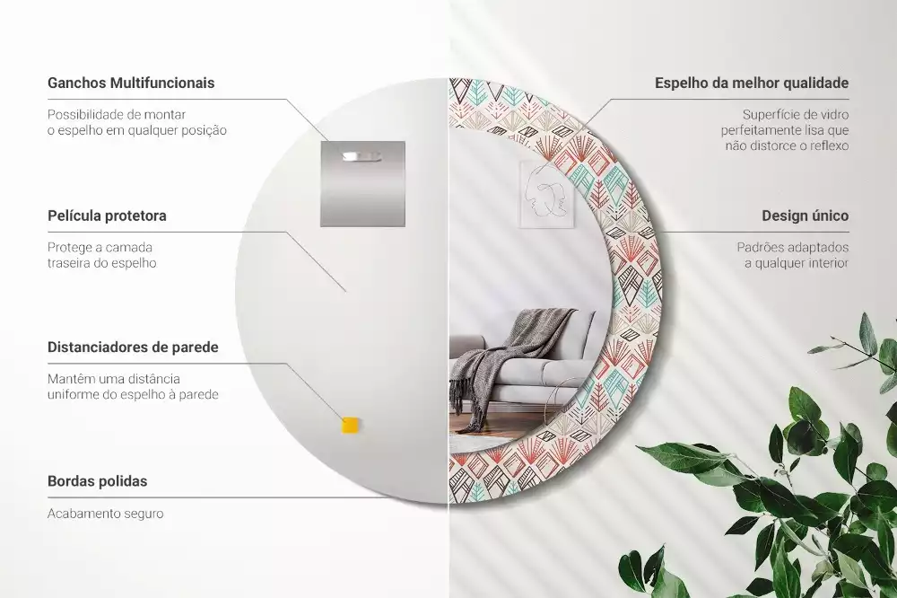 Oglindă rotundă ramă cu imprimeu Model etnic