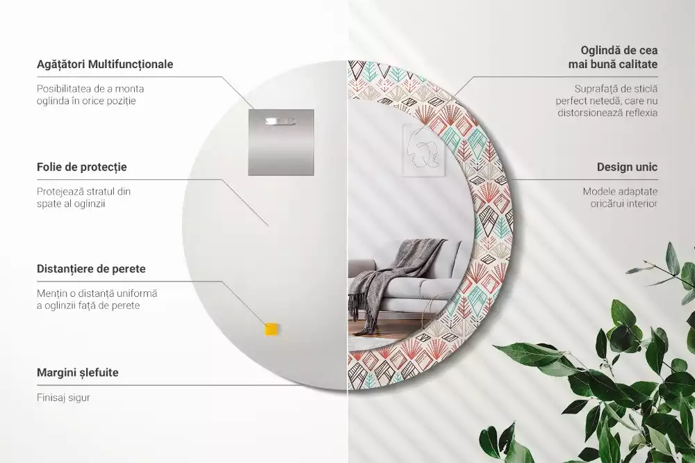 Oglindă rotundă ramă cu imprimeu Model etnic