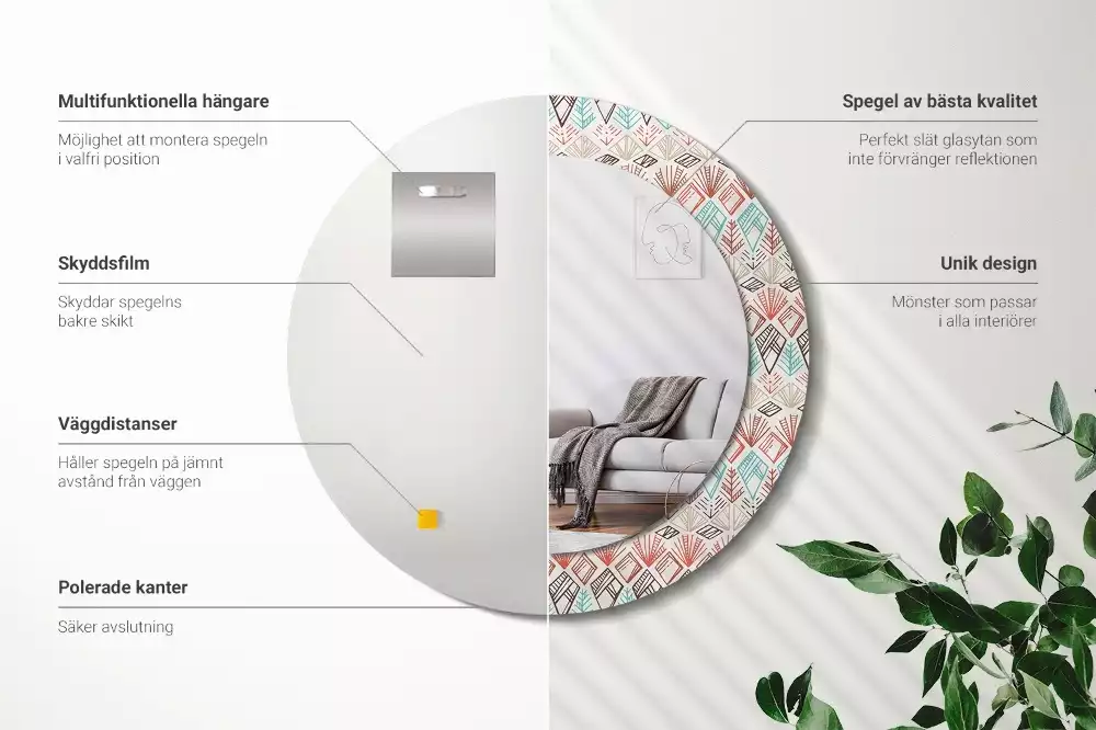 Oglindă rotundă ramă cu imprimeu Model etnic