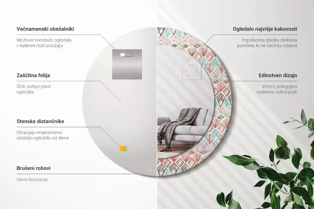 Oglindă rotundă ramă cu imprimeu Model etnic