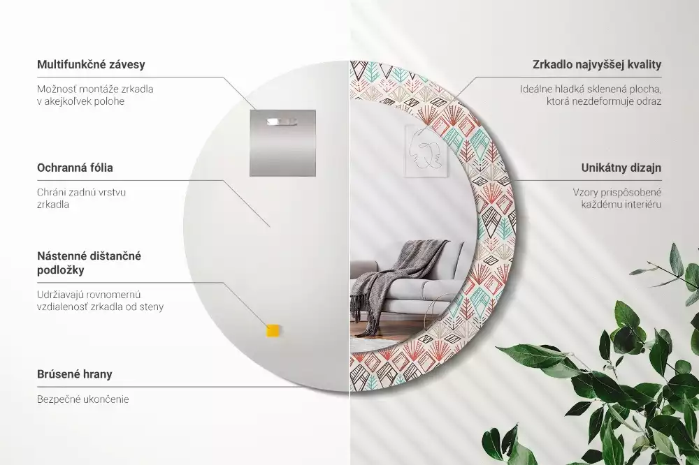 Oglindă rotundă ramă cu imprimeu Model etnic