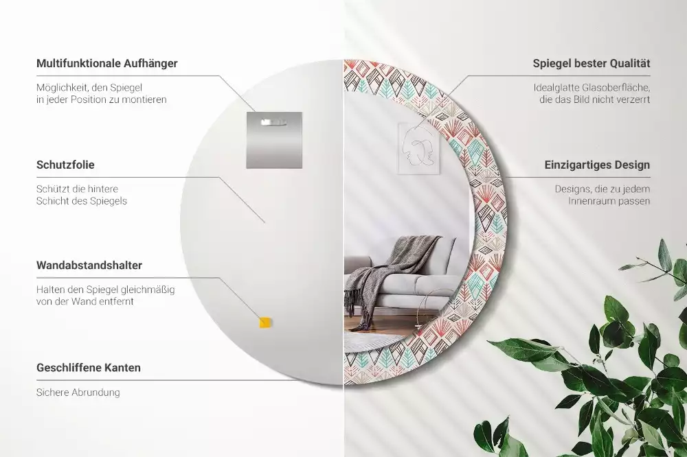 Oglindă rotundă ramă cu imprimeu Model etnic