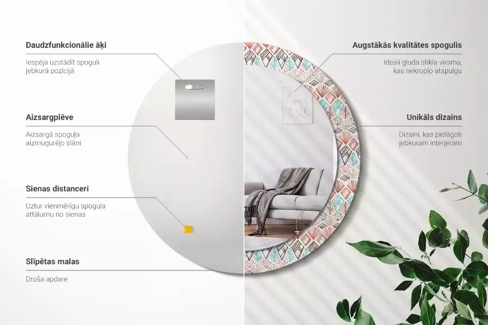 Oglindă rotundă ramă cu imprimeu Model etnic