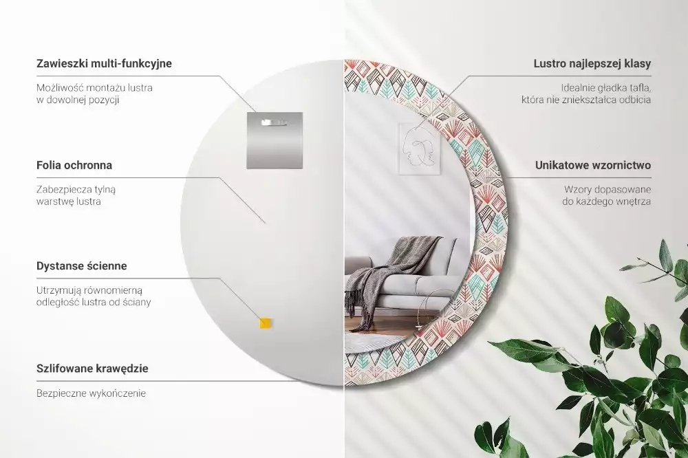 Oglindă rotundă ramă cu imprimeu Model etnic