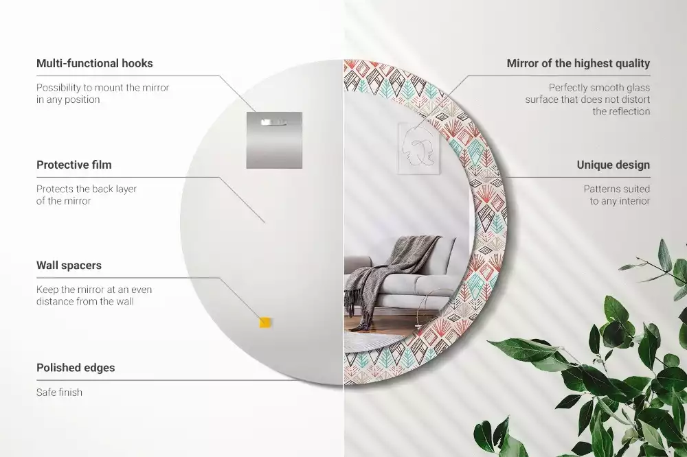 Oglindă rotundă ramă cu imprimeu Model etnic