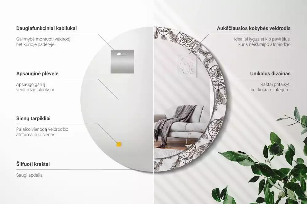 Oglindă cu decor rotundă Dreamcatcher