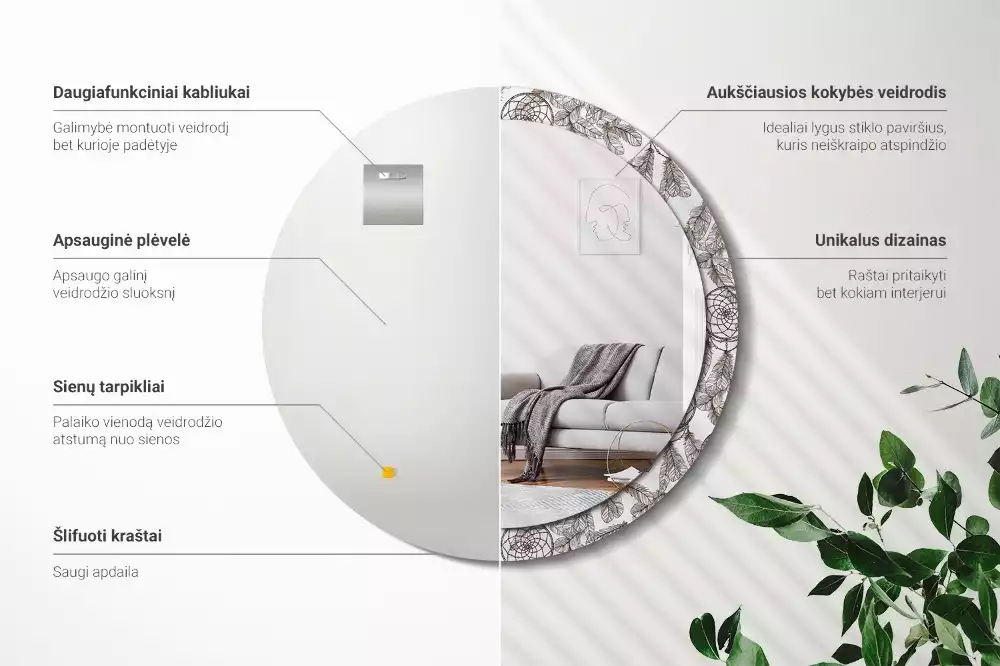 Oglindă cu decor rotundă Dreamcatcher