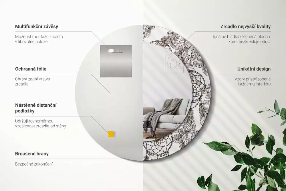 Oglindă cu decor rotundă Dreamcatcher