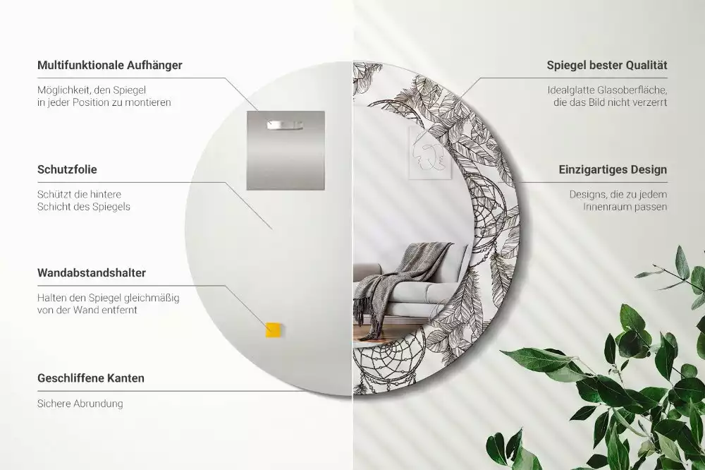 Oglindă cu decor rotundă Dreamcatcher