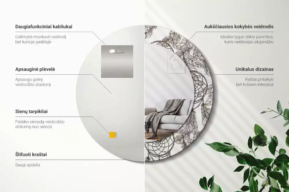 Oglindă cu decor rotundă Dreamcatcher