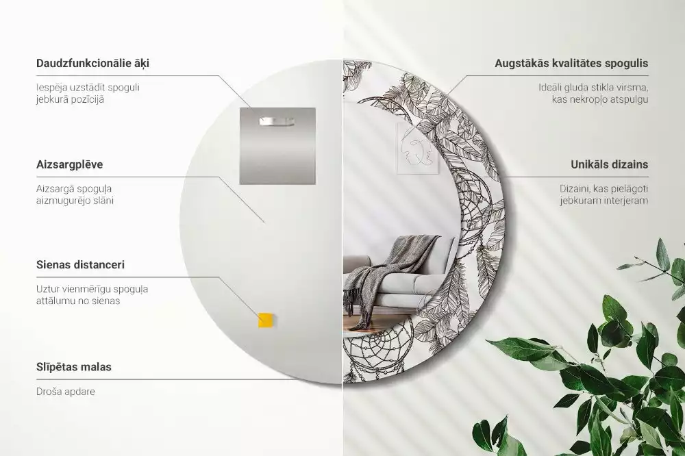 Oglindă cu decor rotundă Dreamcatcher