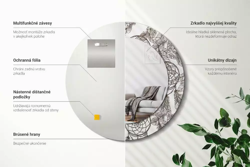 Oglindă cu decor rotundă Dreamcatcher