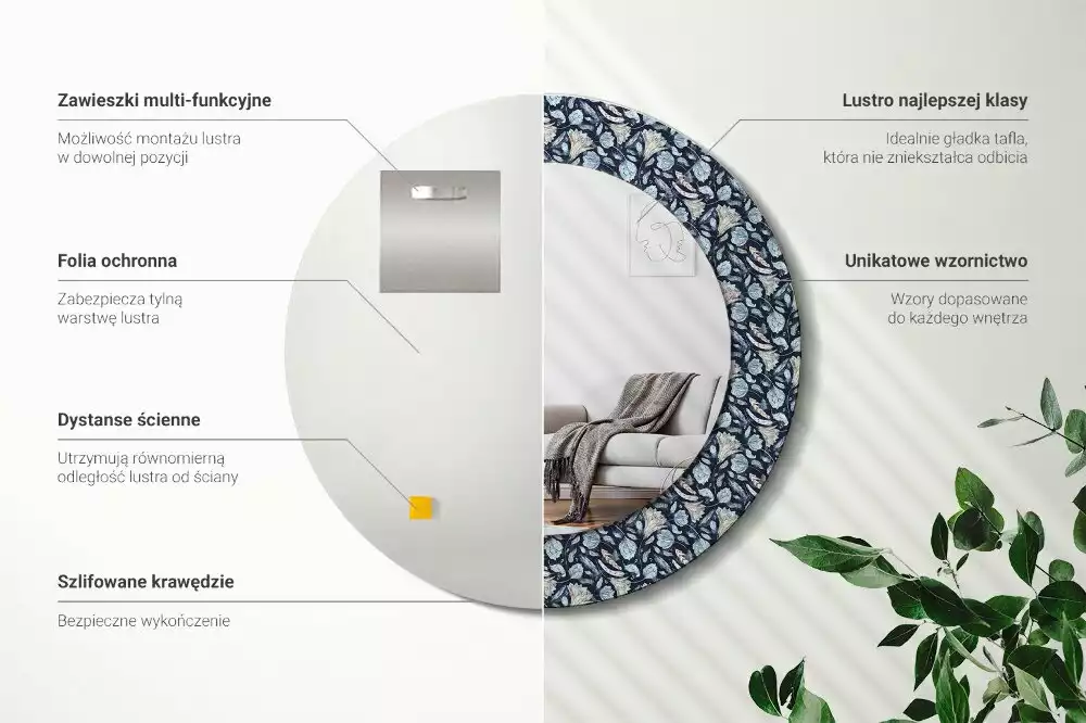 Oglindă rotundă ramă cu imprimeu Model boho