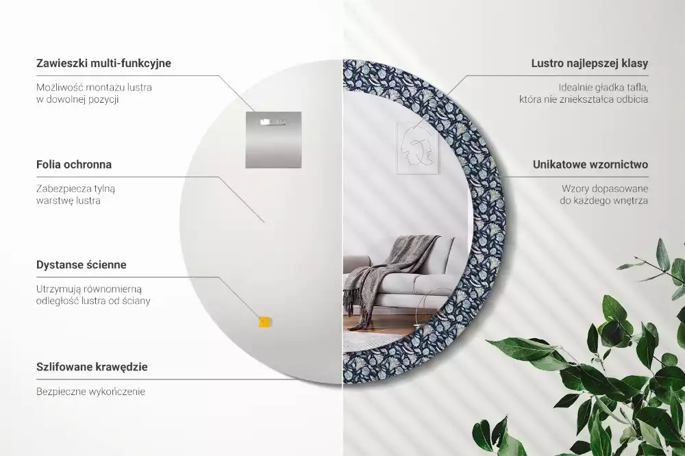 Oglindă rotundă ramă cu imprimeu Model boho