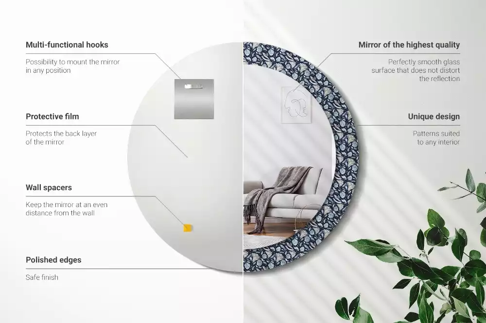 Oglindă rotundă ramă cu imprimeu Model boho