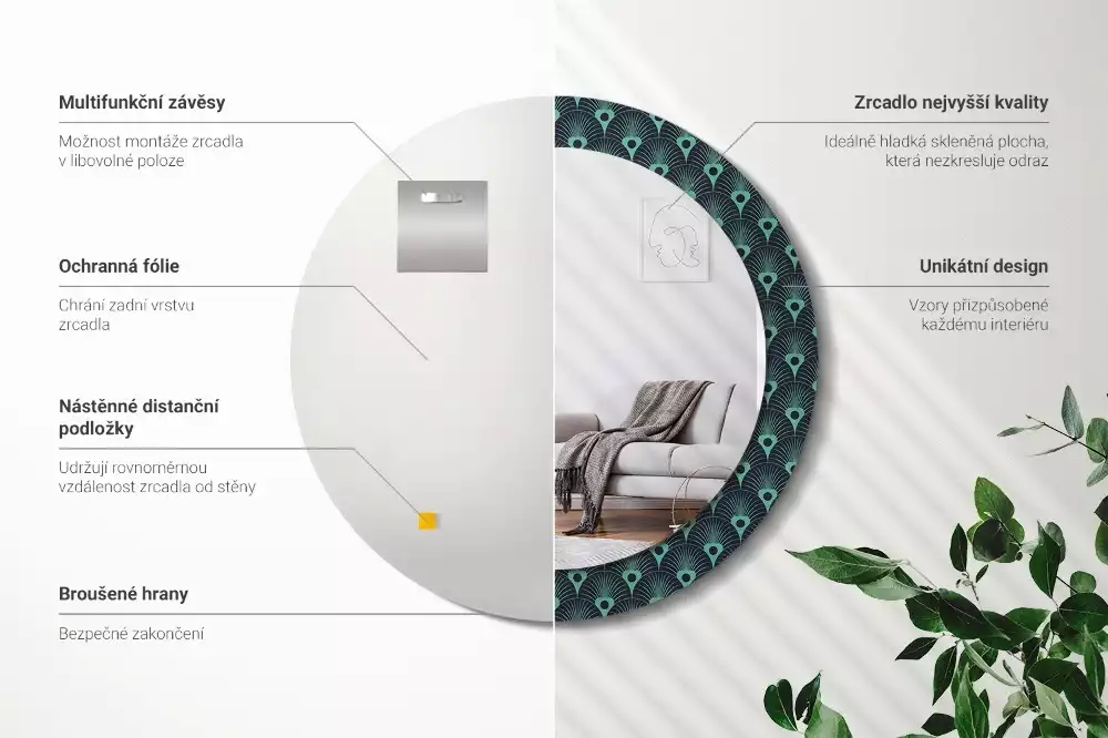 Oglindă cu decor rotundă Model floral