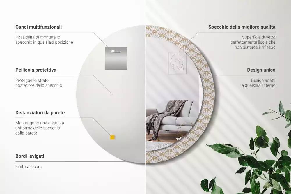 Oglindă rotundă imprimată Floare orientală