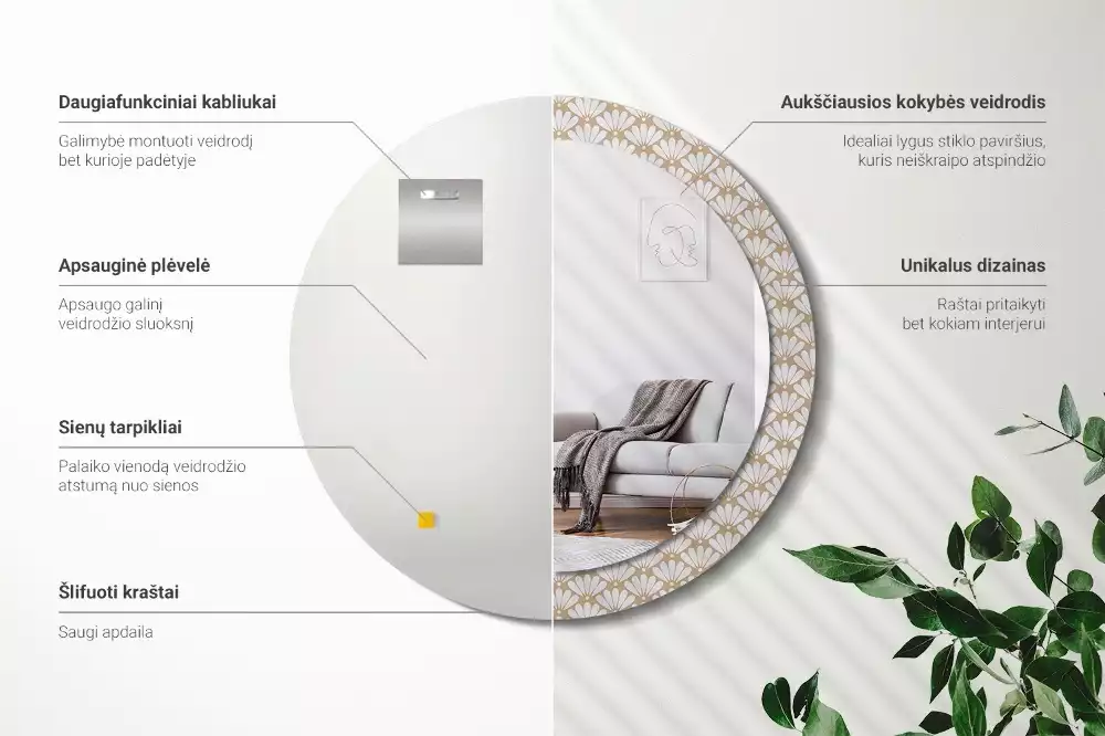 Oglindă rotundă imprimată Floare orientală