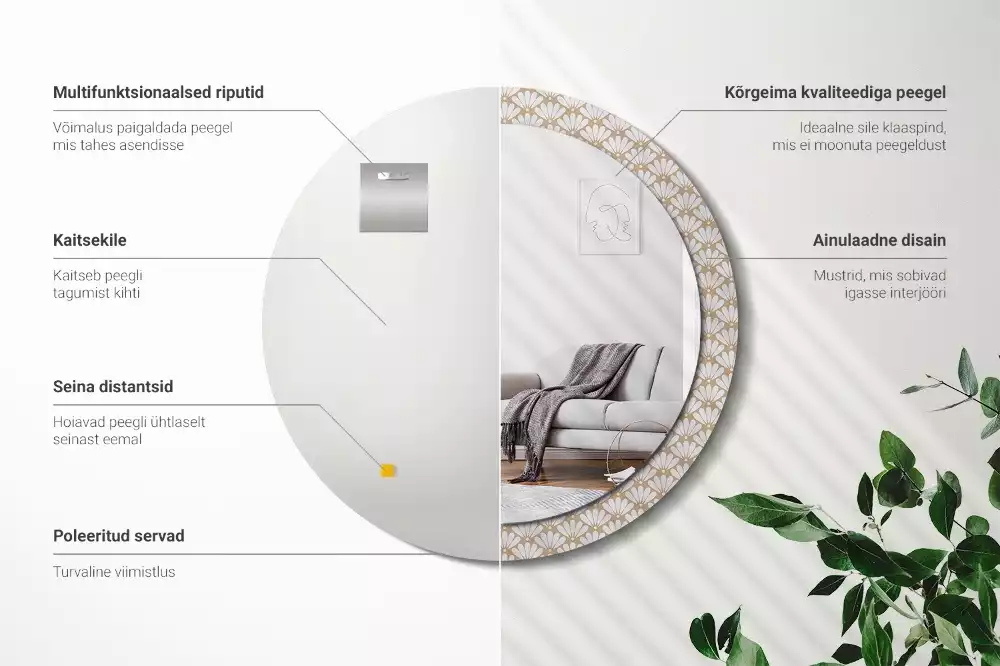 Oglindă rotundă imprimată Floare orientală