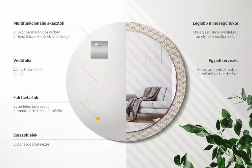 Oglindă rotundă imprimată Floare orientală