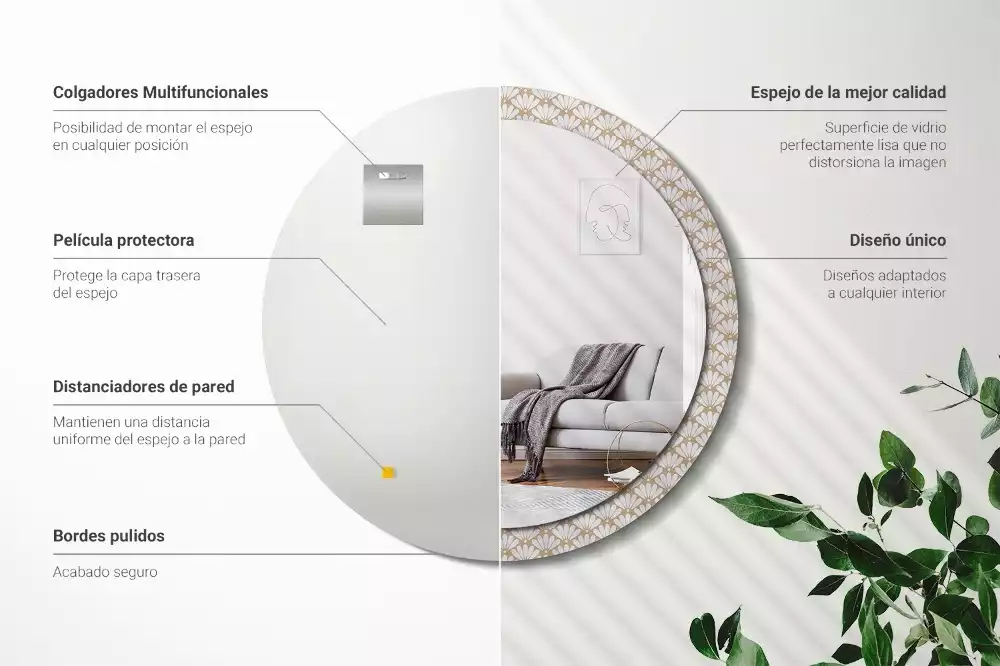 Oglindă rotundă imprimată Floare orientală