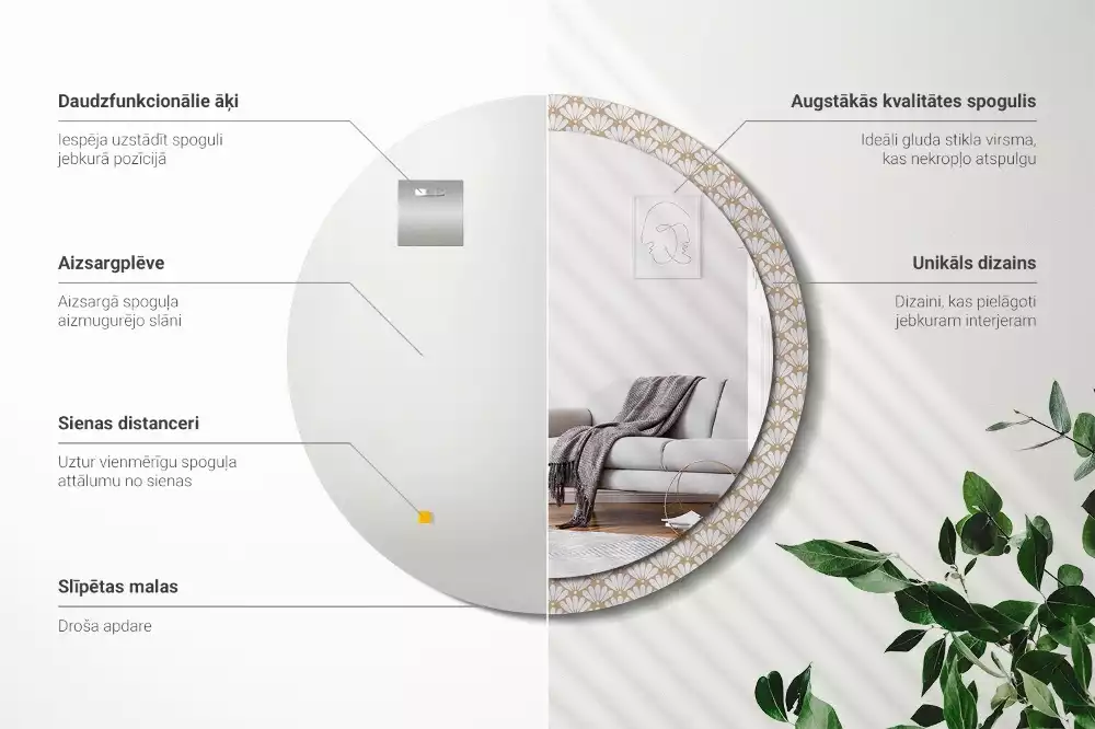 Oglindă rotundă imprimată Floare orientală