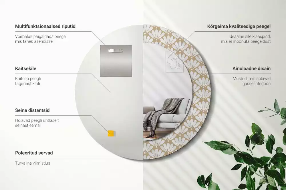 Oglindă rotundă imprimată Floare orientală