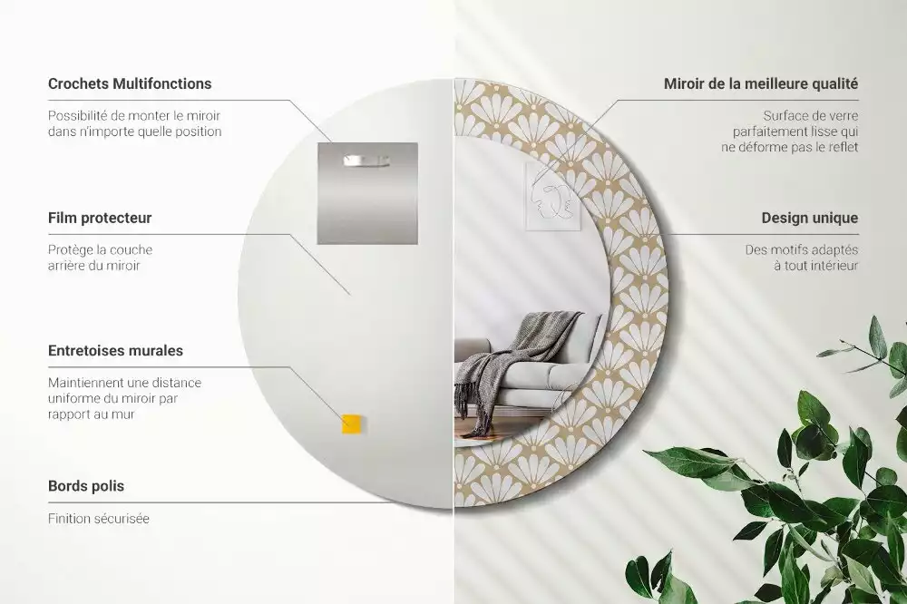 Oglindă rotundă imprimată Floare orientală