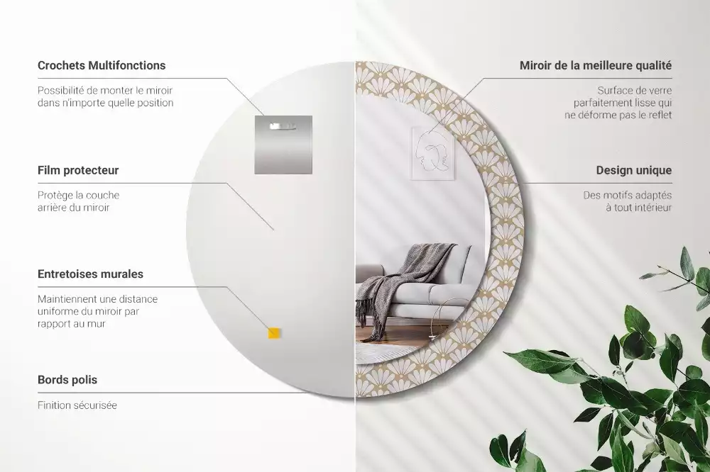 Oglindă rotundă imprimată Floare orientală