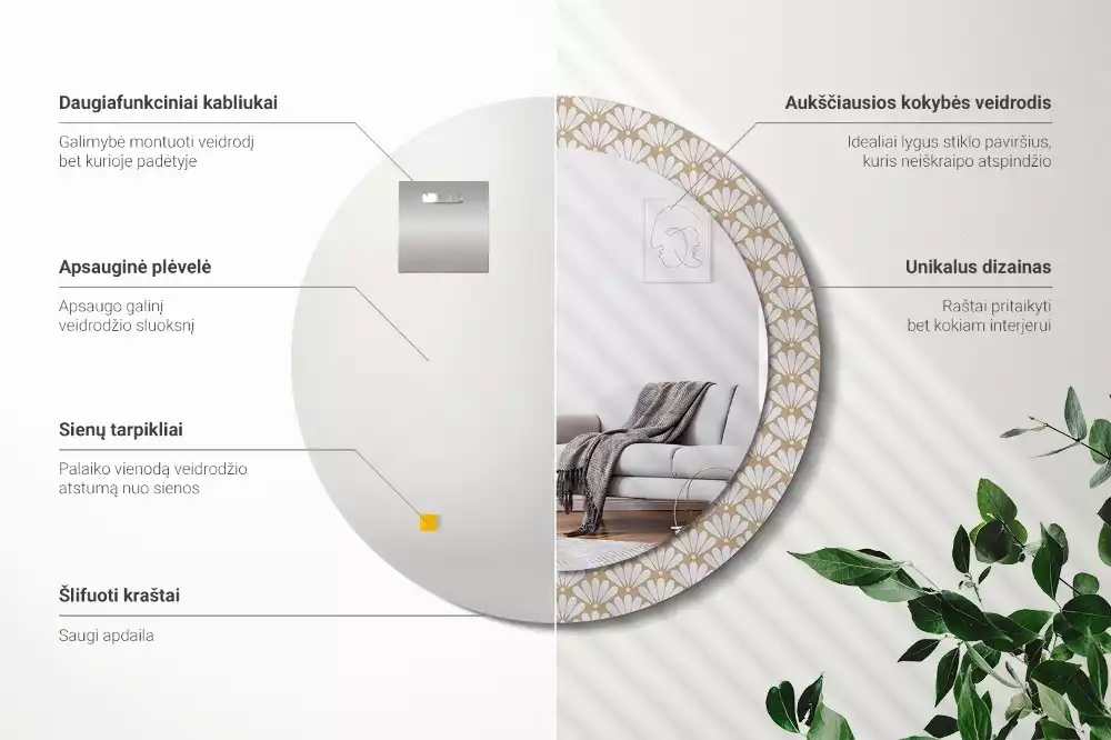 Oglindă rotundă imprimată Floare orientală