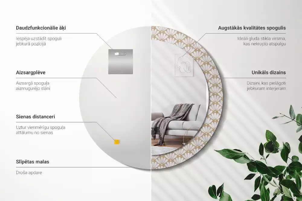 Oglindă rotundă imprimată Floare orientală