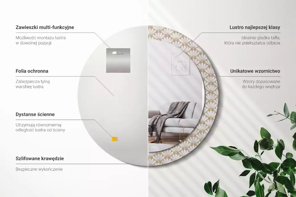 Oglindă rotundă imprimată Floare orientală