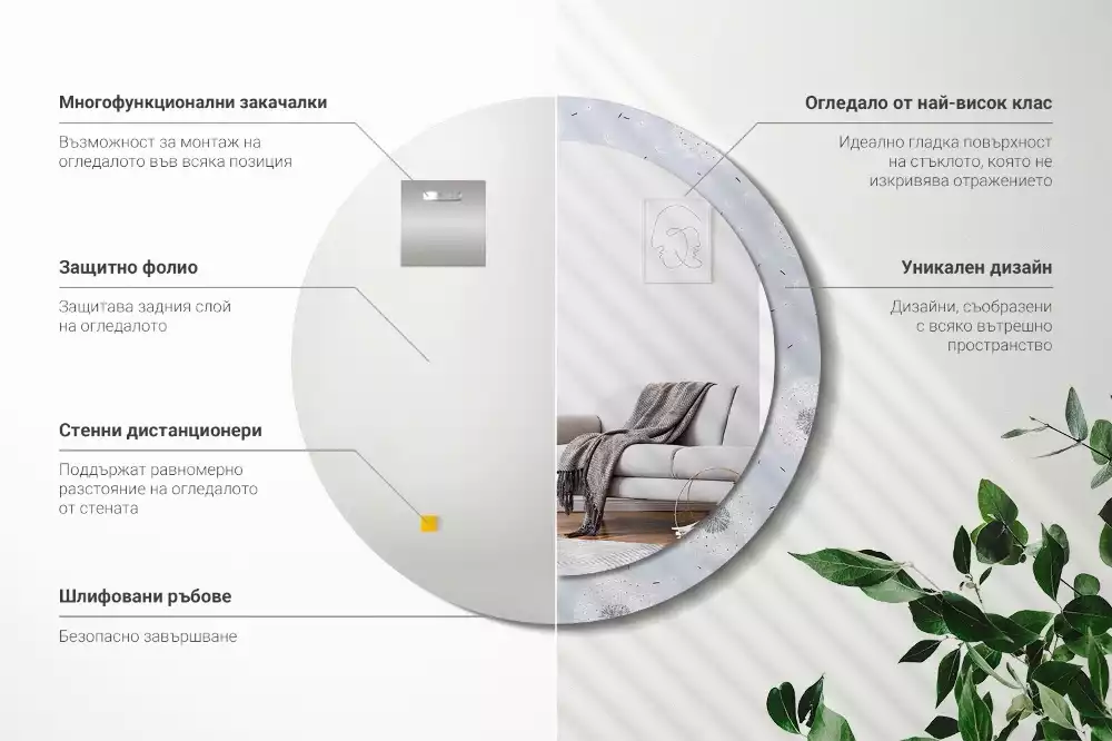 Oglindă rotundă ramă cu imprimeu Păpădii