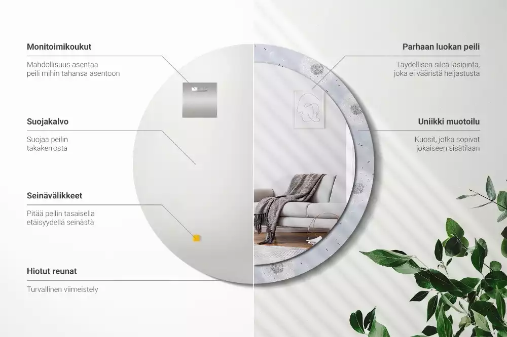 Oglindă rotundă ramă cu imprimeu Păpădii