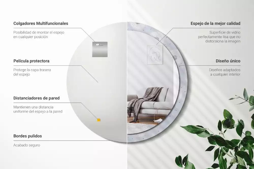 Oglindă rotundă ramă cu imprimeu Păpădii